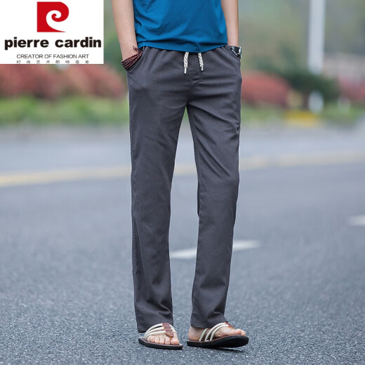 皮尔卡丹（pierre cardin）男士大码亚麻裤大码宽松直筒休闲运动裤复古粗布棉麻长裤麻布裤男 卡其色 偏深 L 125-145斤