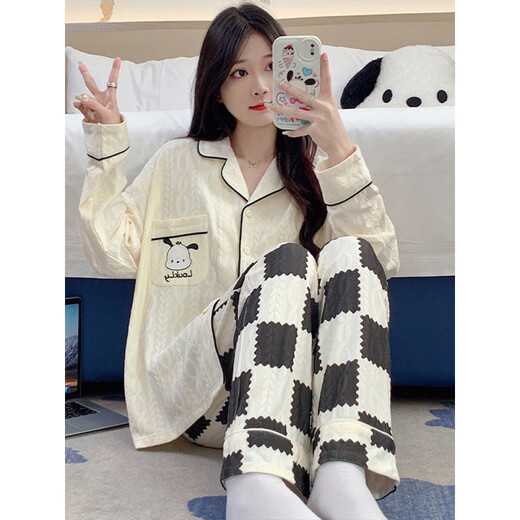 Gemas coloridas Pajamas Cardigan de verano para mujeres pantalones de manga larga traje de verano Summer Ladies 2025 Nuevo dibujos animados Primavera Otoño Otoño Invierno Home Cabina SSM-3882 190 3XL [155-180Jin [Jin equivale a 0.5 kg]]