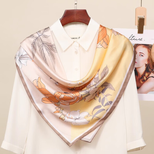 吴蚕里（WUCANLI）真丝丝巾大方巾女桑蚕丝披肩2025新款妈妈生日礼物高级感时尚围巾 秘境花园-米色 88CM*88CM