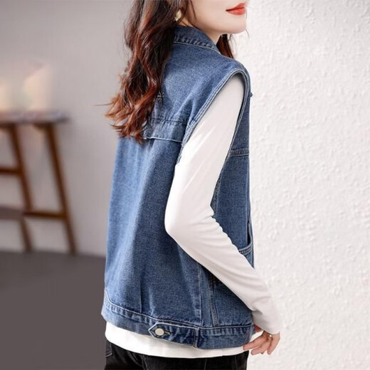 S.SOFEA2025大码牛仔马甲女宽松韩版百搭潮外套 浅蓝色  6630款马甲面料 S 95斤以内