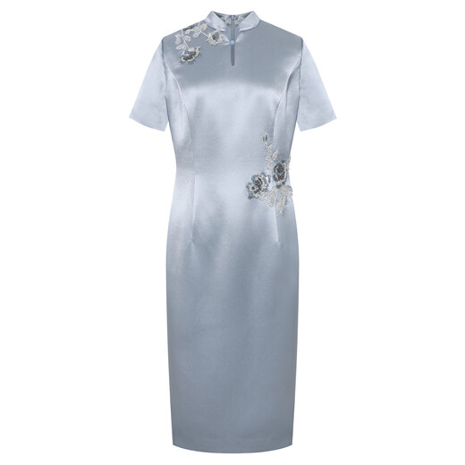 
Pink blue wardrobe [Chinese style] 2025 summer dress Xi grandma acetic cheongsam dress dress 552L683 Tamsui blue S