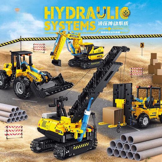 LEGO Engineering Truck Excavator Hidráulico Bulldozer Crane Asamblea de carretilla Morder