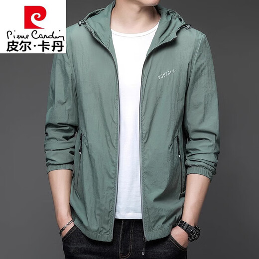 Pier Cardin sun protection clothes men's summer thin outdoor ice silk hooded UV sun protection jacket outdoor light and thin men's clothing N9928 mist blue M 170 105-120Jin[Jin equals 0.5 kg]