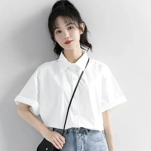 Zi Xinyue [9877 Menschen gelobt] 2022 Neues Sommer Pure White Work Clothes Kurzärärmelte Hemd für Frauen Sommer loser koreanischer Studentin weißes Kurzärärmel-Hemd empfohlen 100-110jin [Jin ist gleich 0,5 kg]