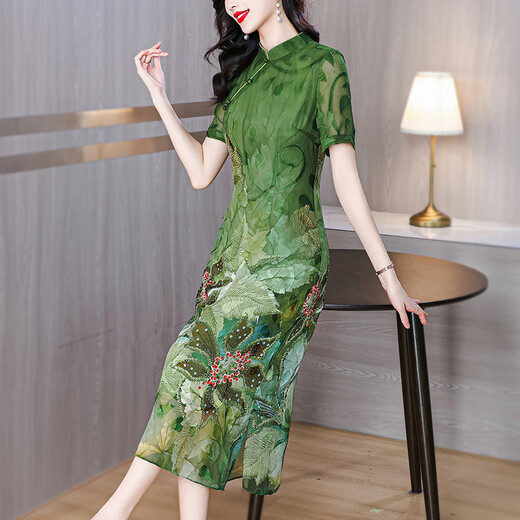 黛娜娅（Dainaya）旗袍女2025春夏新款中式女装中国风日常改良复古汉服连衣裙1584 绿色 2XL