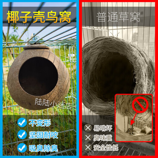 Runhuanian coconut shell bird's nest, tiger skin, peony, black bird, parrot, bird's nest, pet warm straw braid, large raw material screw type
