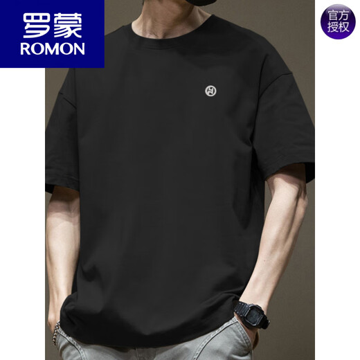罗蒙（ROMON）潮流美式短袖t恤男夏季纯棉圆领百搭休闲2025新款潮牌宽松港风T恤 白色-1365短袖 S 【建议80-110斤】