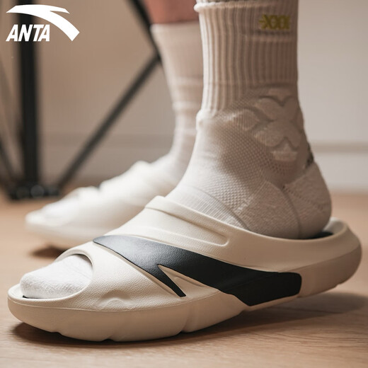 安踏（ANTA）运动拖鞋男C37夏季厚底一字拖沙滩鞋外穿软底情侣居家胶弹休闲鞋 象牙白/黑【C37 胶弹】 41