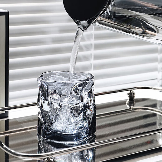 Lugaris Nordic style glass home set living room drinking cup simple family tea cup for entertaining guests 6 ash twist cups + black stand + straight pot + black iron plate