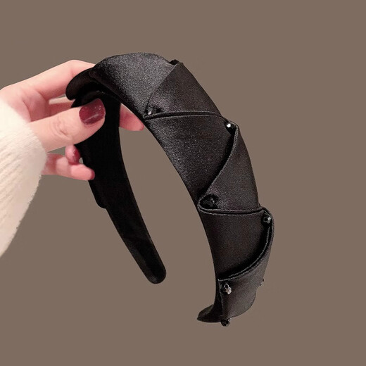 Keegfeg satin high-end wide-brimmed headband light luxury pleated rhinestone headband 2025 new pressure hairpin women's high skull fabric headband