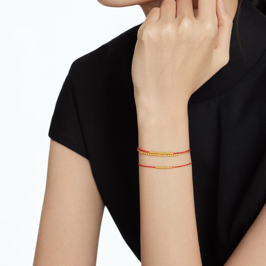 Zhou Dafu mit blitzschneiderem Gold, Rot und Gold Doppelschicht geflochtenes Armband Golden Gold Armband Geschenk EOF1518 15 cm etwa 2,4 g Preis (Arbeitsgebühr 420)