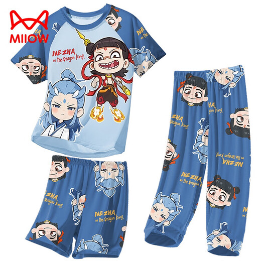 猫人（MiiOW）儿童睡衣小男孩莫代尔薄款夏季男童中大童三件套家居服哪吒春夏天 1M--ST-12347 M 8码(100-110)c