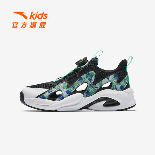 ANTA Children's Frame Shoes Boys Sandals Baotou 2025 Girls Summer New Non-Slip Breathable Large Mesh Beach Shoes Black/Ruoye Green 6991H-4 Boys 33