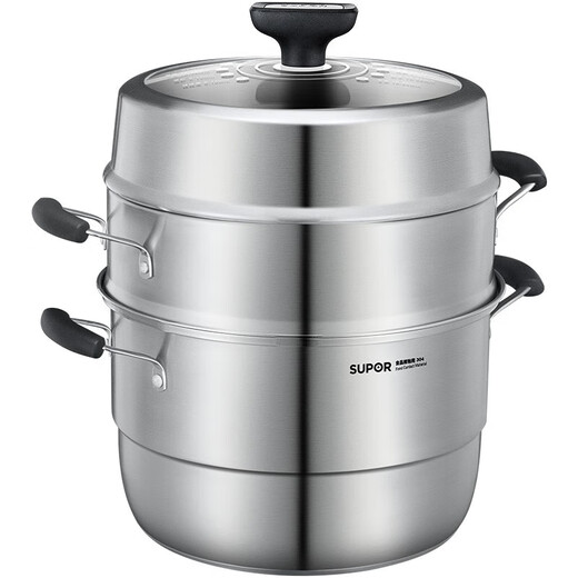 SUPOR steamer 304 stainless steel steamed bun pot thickened double bottom soup pot three-layer steamer household lightweight large-capacity pot upgraded and easy to take - 3 layers - 28cm