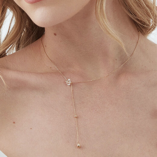 Chi Xing RandomCrush Star Shift 14K Gold Water Drop Pendant Water Necklace Adjustable Design Necklace 14K Gold Natural Crystal (Spot 48h Delivery) Live Mouth 46cm