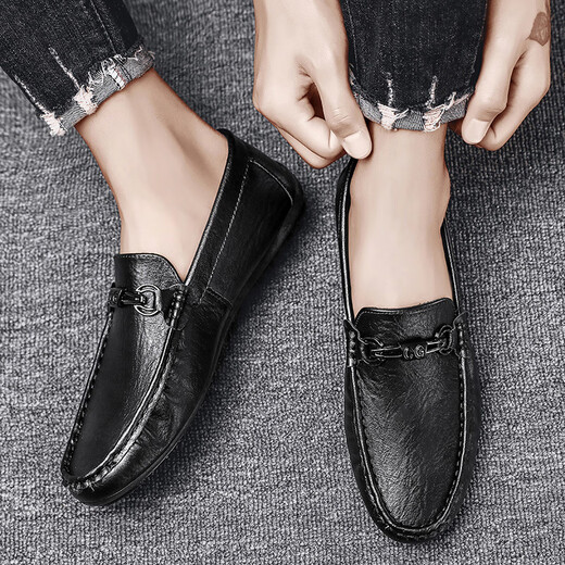 YRC Men's Shoes Doudou Shoes 2025 New Business Formal Casual Leather Shoes Autumn One-Pedal Driving Small Leather Shoes Brand Clearance Pickup/Black (Small Foot Width, One Size Larger) 42