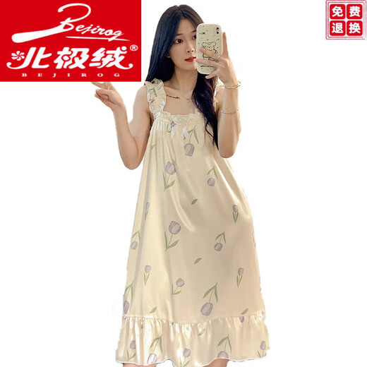 北极绒睡裙夏季自带胸垫冰丝凉感吊带睡衣夏天士甜美可爱家居服春秋 3887【不可拆胸垫】 M 【75-100斤】
