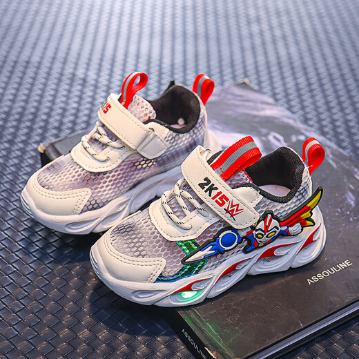 G.duck小黄鸭1-15岁儿童镂空透气网鞋夏季新款男童奥特曼运动鞋亮灯鞋子 兰色单网【夏款】A829 27 内长16.8cm