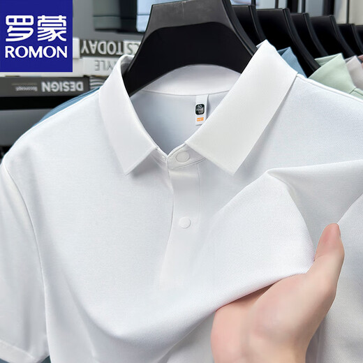 Romon (Romon) Kurzärmeliges T-Shirt mit Mulberry Seide, Herren-Polo-Revershemd, Sommergeschäft Casual Atemable-Hemd, halbärmelte Oberteil, schwarzer Polokragen kurzärmelig XL 145-165jin [Jin entspricht 0,5 kg]