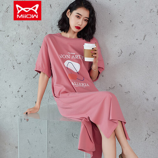 Cat Man (MiiOW) nightgown for women in spring and summer loose large size Korean version simple home clothes pajamas women long skirt summer 1105 M (recommended 80-100 Jin [Jin equals 0.5 kg])