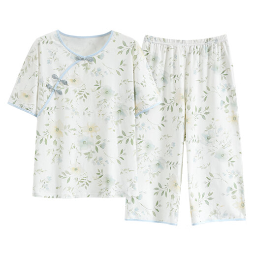 Summer Damen Kurzärärmelte Pyjamas Set Cotton Dünne neue chinesische Baumwoll-Baumwollhosen Hauskleidung können draußen getragen werden und beiläufig lzy9911 m (empfohlen 75-95jin [Jin gleich 0,5 kg])