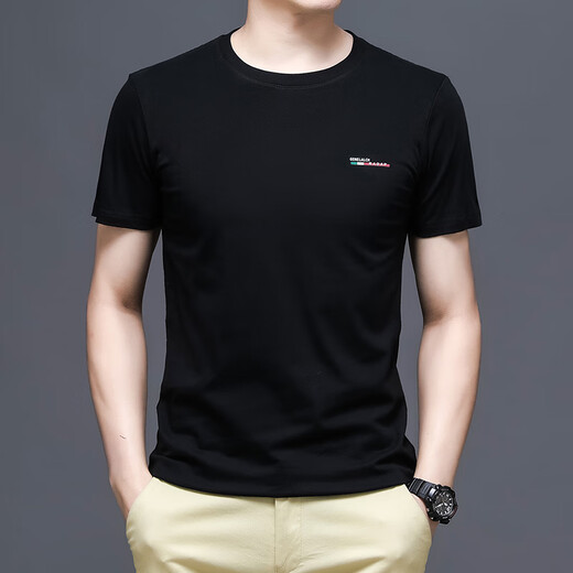 Playboy (Playboy) Herren Pure Cotton T-Shirt Herren kurzärmelig Sommer mittleren Alters und junger Männer runder Hals halbärmelig Top T-Shirt Dunkelgrün 7018 m für 100-120 Jin [Jin entspricht 0,5 kg]