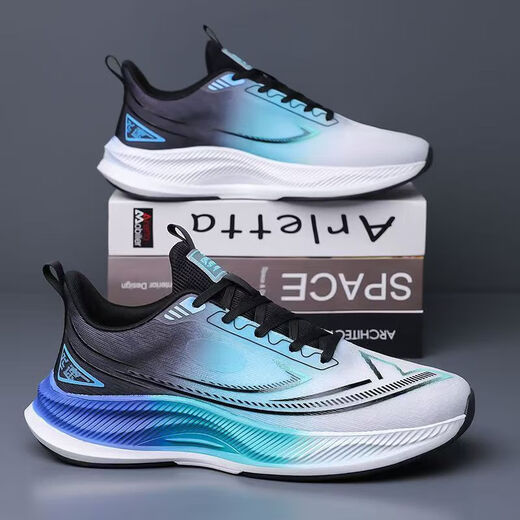 
Men's shoes for spring and summer new style flying woven breathable mesh running shoes soft sole shock-absorbing men's sports trendy shoes LS-826 blue and white 42