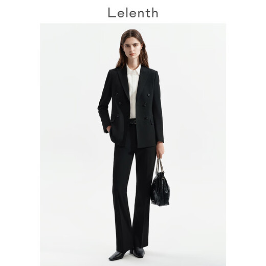 Oein Lerens cloth black double-breasted suit jacket female college student interview formal wear small waist suit suit black suit + straight trousers M