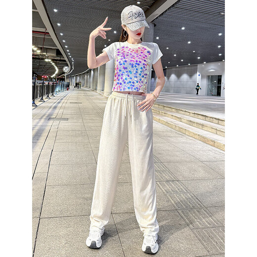 宿莱爵士舞服装女套装小个子2025款广场舞运动jazz跳舞夏季走秀演出服 玫红色潮酷亮面反光运动长裤6623 M