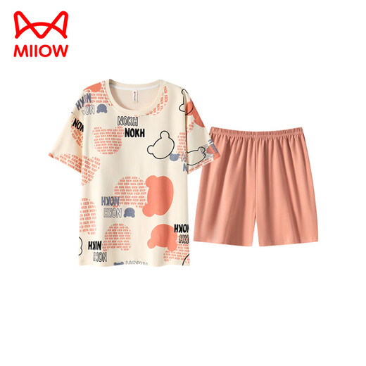 Catman (Miiow) Pajamas à manches courtes pour femmes en été ensemble de coton pur avec des vêtements de maison intégrés pour poitrine qui peuvent être portés à l'extérieur avec un style mince de grande taille GXT1047 L (Recommandé 95-115 Jin [Jin est égal à 0,5 kg]))