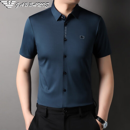 FALAMONE阿玛尼男装冰丝短袖衬衫夏季男士半袖衬衣无痕免烫寸衫 GA/718黑色 S 165/84A(建议100-120斤)