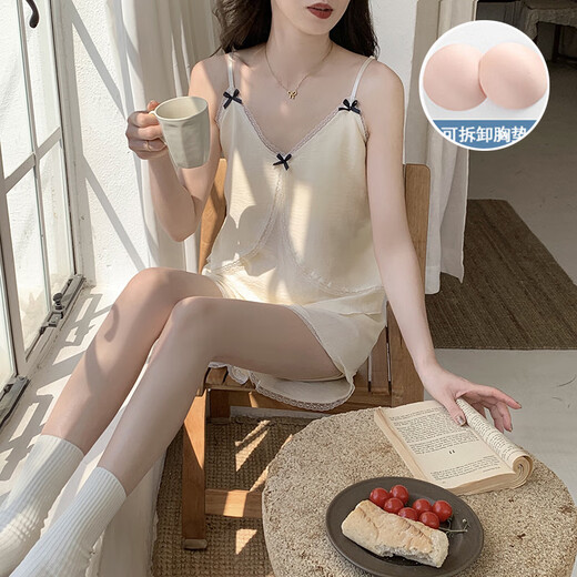 Xianxiyi summer new cloud cotton mat suspender pajamas sweet and can be worn outside home clothes JDX-967# [Apricot color] 170 M