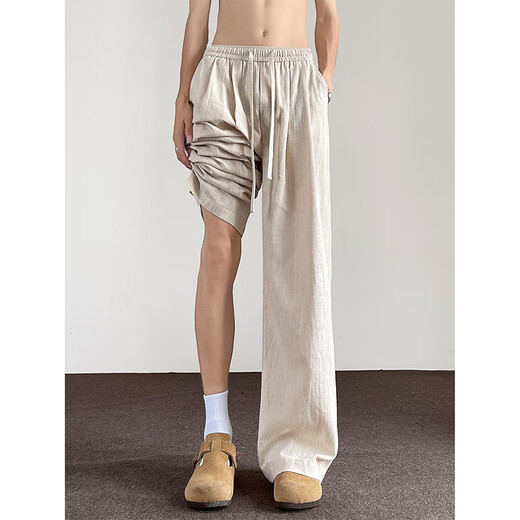 Foss Phil Japaner Leinen Yamamoto Hosen für Männer Sommer dünne lockere drapierende atmungsaktive Eisseide Sport breitbein lässiger Hosen djs-q2583 apricosenfarbe l [vorgeschlagen 115jin [Jin gleich 0,5 kg] -135jin [Jin gleich 0,5 kg]]