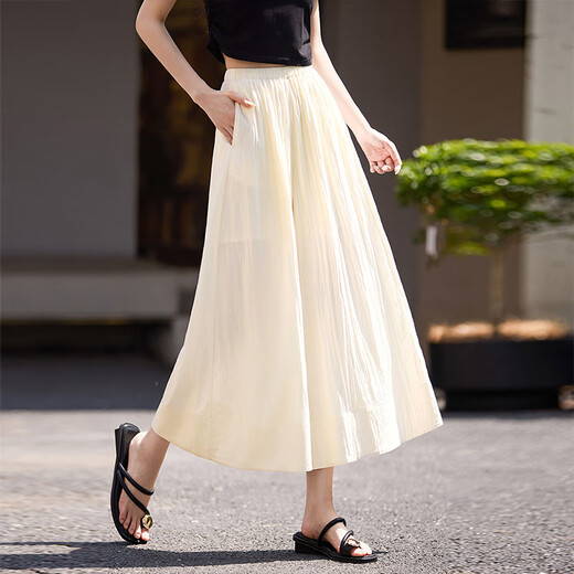 Xishi Sllsky Ice Seide Weitbeinhosen Rock für Frauen Sommer dünn 2025 neuer Stil fließend fauler Stil Lose Casual Hosen Creme Aprikosen s
