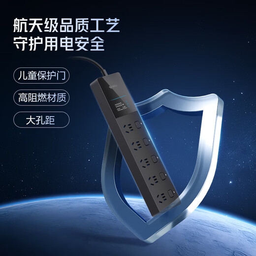 Bull lightning protection and anti-surge socket independent switch with overload protection multi-function USB high-end strip wiring board TV computer intelligent anti-surge black plug strip extension board upgraded version 1.8 meters 5 socket independent switch lightning protection and surge resistance