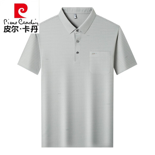 皮尔卡丹（pierre cardin）品牌重磅桑蚕丝短袖t恤男2025新款夏季休闲爸爸装上衣凉感polo衫 灰绿-15286 M 165