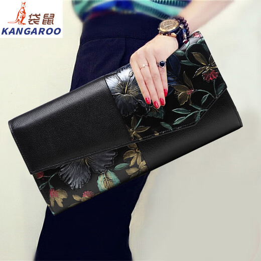 Kangaroo ethnic style clutch bag for women European and American top layer cowhide bag for women fashion small bag trendy envelope bag gold rose small