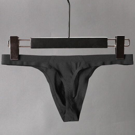 Men's Ice Silk One Piece Underwear T-Pants Ultra-Thin Thin Strips Translucent Seamless Trendy T-Pants Sports Sexy T-Pants Black M