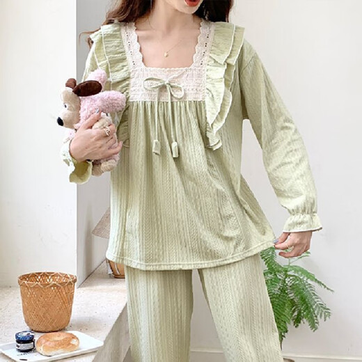 Bunte Edelsteine ​​Frühlings- und Herbst-Pyjamas Frauen langärmelige Strickjacke dünne süße Spitzenspitze-Kleidung KYX-X9904 GRAY 170 M