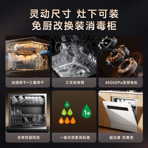 Mijia Xiaomi dishwasher 13 sets white large-capacity whitening series S2 hot air drying stove embedded washing, drying and storage integrated frequency conversion sterilization national government subsidy 20% 13 sets white
