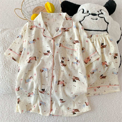 睡衣女夏季短袖云朵棉夏天女士2025年新款学生可爱卡通家居服套装 QDMBE683 L (165) 建议体重110斤以内
