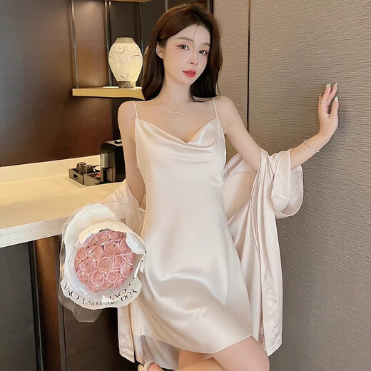 
Modal ice silk pajamas for women in summer new pure slinging robe two-piece home clothes spring and autumn sexy nightgown 7036 single skirt milky white XL [recommended 115-135Jin [Jin equals 0.5 kg] wear]