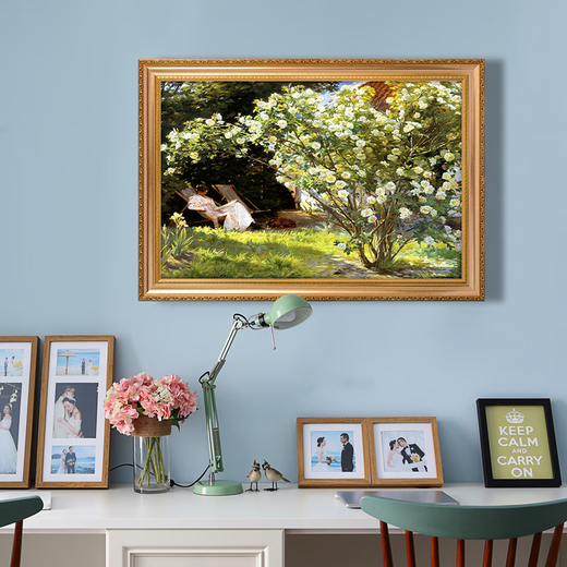 
Diqi White Rose Garden Landscape Character Hand-painted Oil Painting European Entrance Decoration Painting American Restaurant Bedside Bedside Painting 692 Gold Solid Wood Frame 100*70
