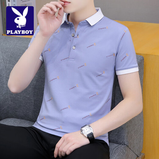 Playboy; T-shirt à manches courtes Playboy Summer Men 2025 Nouvelle jeunesse polyvalente décontractée Top Classic Thin Handsome Shirt Men Black Qy679 M 100-120Jin [Jin est égal à 0,5 kg]