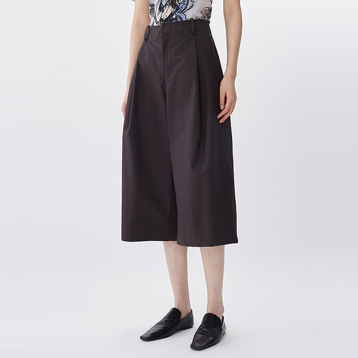 JNBY [Same Model in Shopping Mall] 25 summer new casual pants for women wide-leg cropped pants 5P5E11980 215/dark gray-brown S