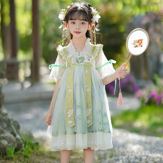 Annie Youer Hanfu Girls Sommerkleidung chinesische Stil Prinzessin Kleid Kinder Ancient Tang Style Girl Super Fairy Kleid Grün 120