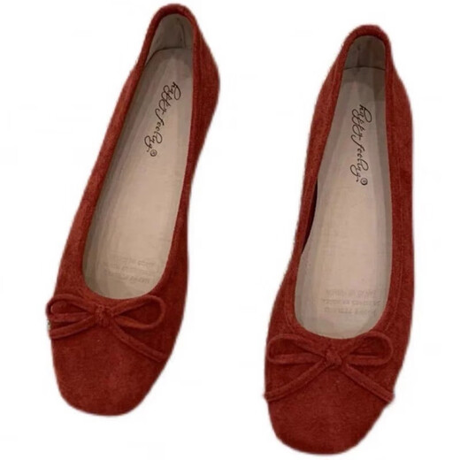 Jingpufei bow with shallow mouth flat single shoes women's ballet shoes red 2025 J683-4 red 40