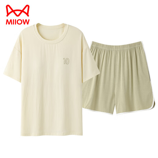 猫人（MiiOW）夏季冰丝情侣睡衣女士自带胸垫男士大码家居服套装 NS15807女15607男 XL 女款：