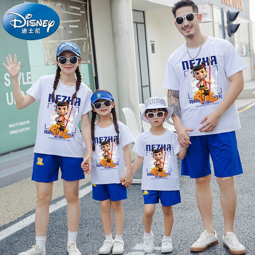 Disney's special Internet celebrity Nezha high-end parent-child clothing summer family of three and four 2025 new trendy pure cotton T-shirt suit red front silver gun single top 100 boys