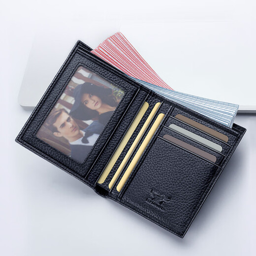 七匹狼（SEPTWOLVES）男士真皮短款生日送爸爸新款潮便零钱包礼物礼盒钱夹卡包生日礼物 狼标潮流黑色